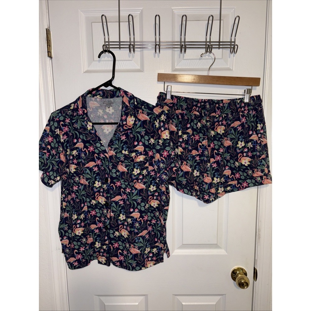 Vera Bradley Women's Floral Flamingo Button Pajama Set Summertime Size M